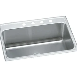 Elkay Lustertone 31" Stainless Steel Kitchen Sink, 18 Gauge, Lustrous Satin, 4 Faucet Hole, DLR3122124