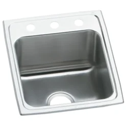 Elkay Lustertone 17" Stainless Steel Kitchen Sink, 18 Gauge, Lustrous Satin, 3 Faucet Hole, DLR1720103