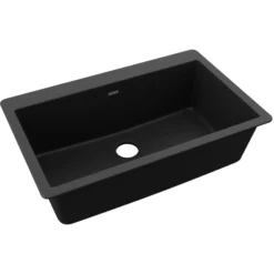 Elkay Quartz Classic 33" Drop In/Topmount Quartz Kitchen Sink, Black, 5 Pre-scored Faucet Holes, ELGR13322BK0