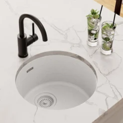 Elkay Quartz Classic 18" Dual Mount Quartz Kitchen Sink, Single Bowl, White, ELG16FBWH0