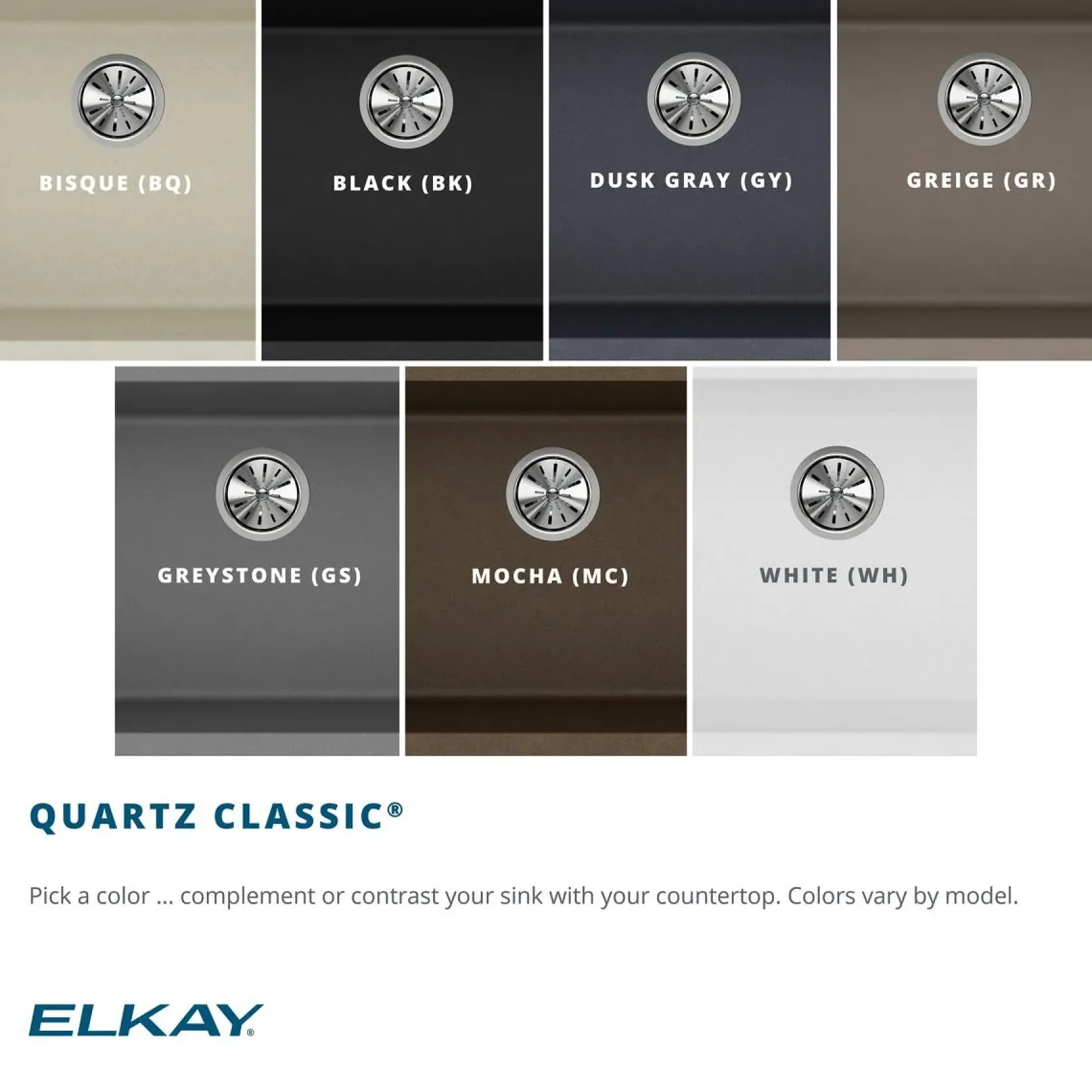 Elkay Quartz Classic 18" Dual Mount Quartz Kitchen Sink, Single Bowl, White, ELG16FBWH0