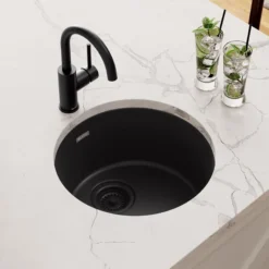Elkay Quartz Classic 18" Dual Mount Quartz Kitchen Sink, Single Bowl, Black, ELG16FBBK0