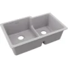 Elkay Quartz Classic 33" Undermount Quartz Kitchen Sink, 60/40 Double Bowl, Greystone, ELGULBO3322GS0