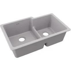Elkay Quartz Classic 33" Undermount Quartz Kitchen Sink, 60/40 Double Bowl, Greystone, ELGULBO3322GS0