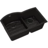 Elkay Quartz Classic 33" Undermount Quartz Kitchen Sink Kit, 60/40 Double Bowl, Black, ELGHU3322RBK0C