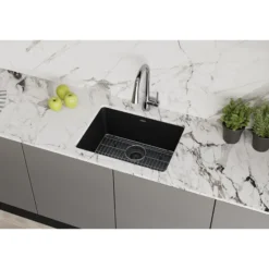 Elkay Quartz Classic 25" Undermount Quartz Kitchen Sink Kit, Black, ELGU2522BK0C