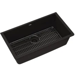 Elkay Quartz Classic 33" Undermount Quartz Kitchen Sink Kit, Black, ELGRU13322BK0C