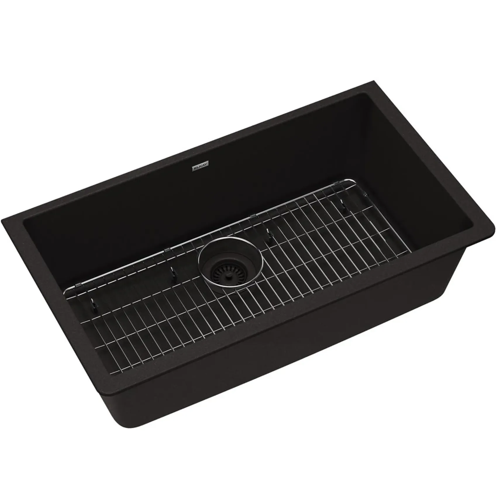 Elkay Quartz Classic 33" Undermount Quartz Kitchen Sink Kit, Black, ELGRU13322BK0C