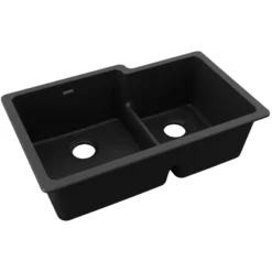 Elkay Quartz Classic 33" Undermount Quartz Kitchen Sink, 60/40 Double Bowl, Black, ELGULBO3322BK0