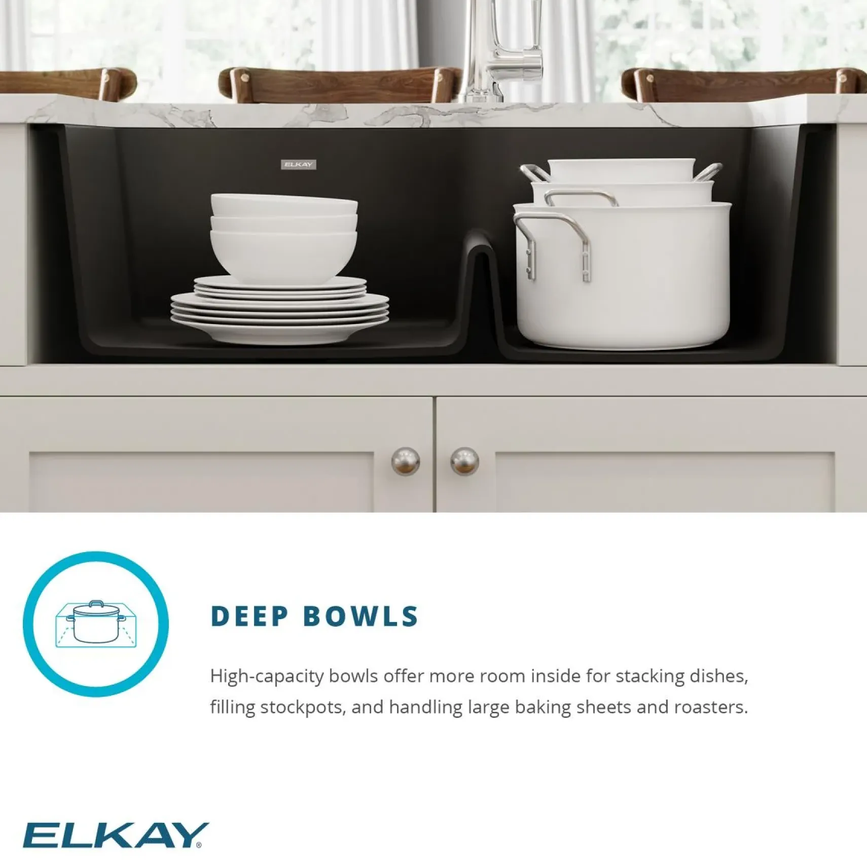 Elkay Quartz Classic 33" Undermount Quartz Kitchen Sink Kit with Faucet, 60/40 Double Bowl, Greystone, ELGHU3322RGSFLC