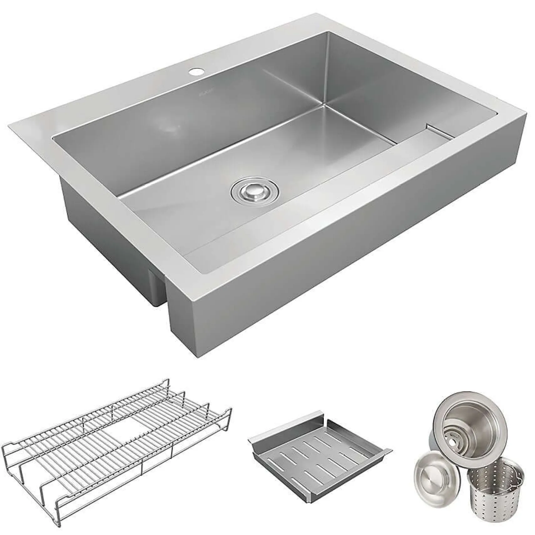 Elkay 36" Stainless Steel ADA Compliant Workstation Farmhouse Sink, Polished Satin, 1 Faucet Hole, ELDSSF36279DBG