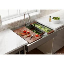 Elkay 33" Stainless Steel ADA Compliant Workstation Farmhouse Sink, Polished Satin, 1 Faucet Hole, ELDSSF33279DBG