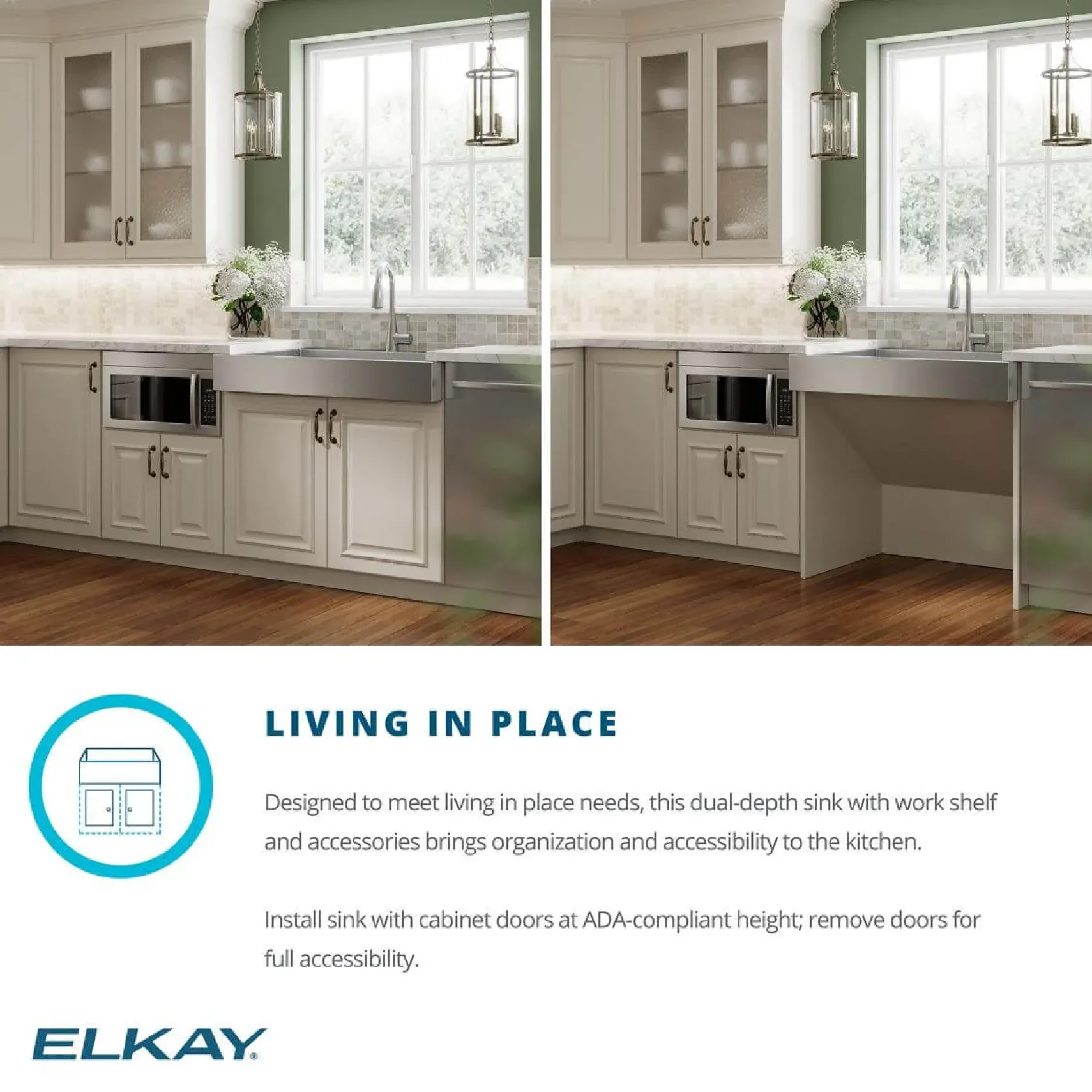 Elkay 33" Stainless Steel ADA Compliant Workstation Farmhouse Sink, Polished Satin, 1 Faucet Hole, ELDSSF33279DBG