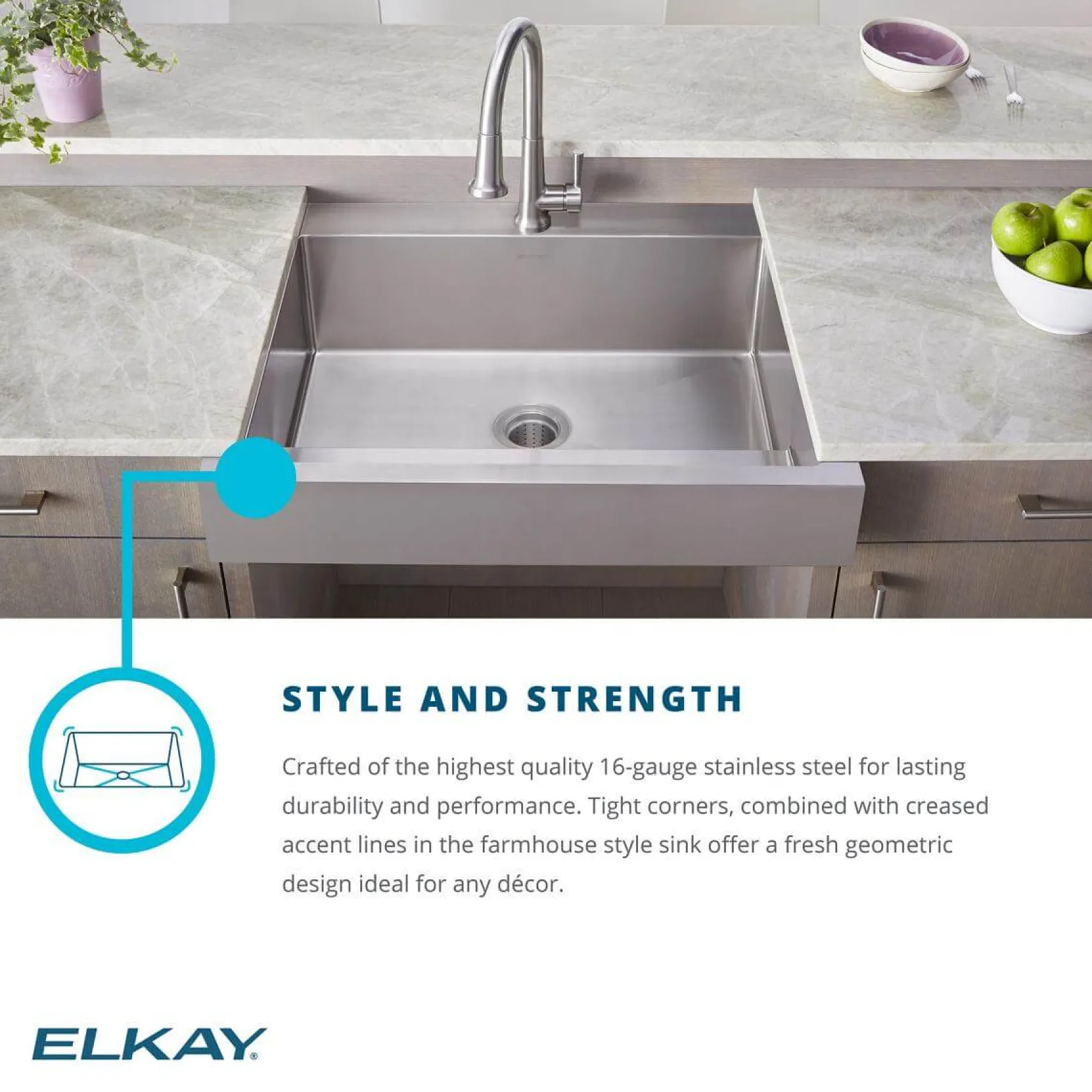 Elkay 33" Stainless Steel ADA Compliant Workstation Farmhouse Sink, Polished Satin, 1 Faucet Hole, ELDSSF33279DBG