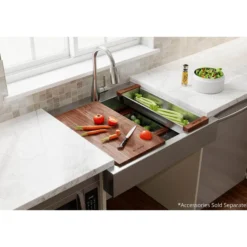 Elkay 30" Stainless Steel ADA Workstation Farmhouse Sink, Polished Satin, 1 Faucet Hole, ELDSSF30279DBG