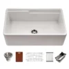 HamatUSA by Houzer Chelsea 33" Apron-Front Split-Level Workstation Single Bowl Fireclay Sink - White, CHE-3320SAW WH-C