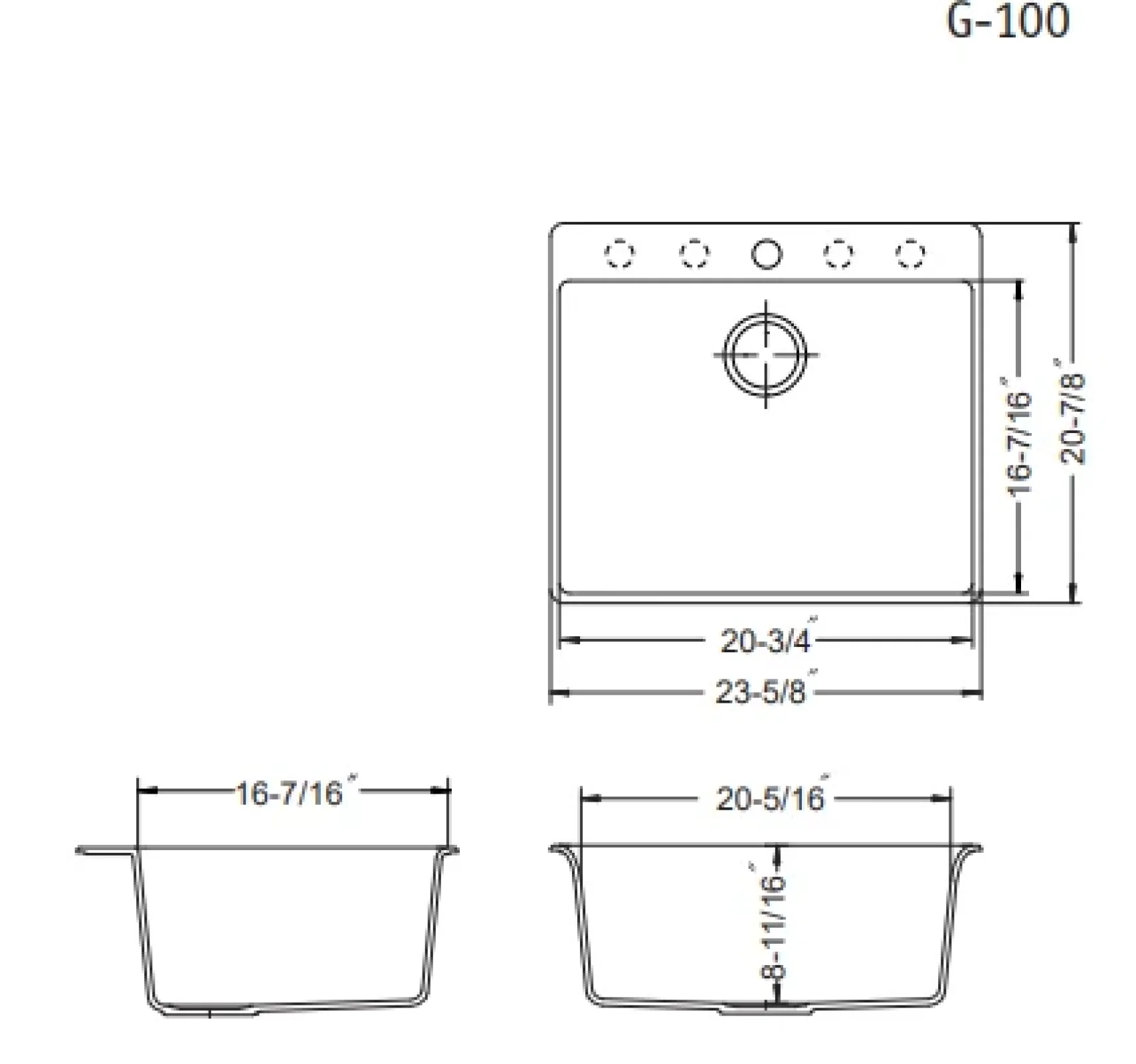 Houzer 24" Composite Granite Topmount Single Bowl Kitchen Sink, Brown, G-100 MOCHA