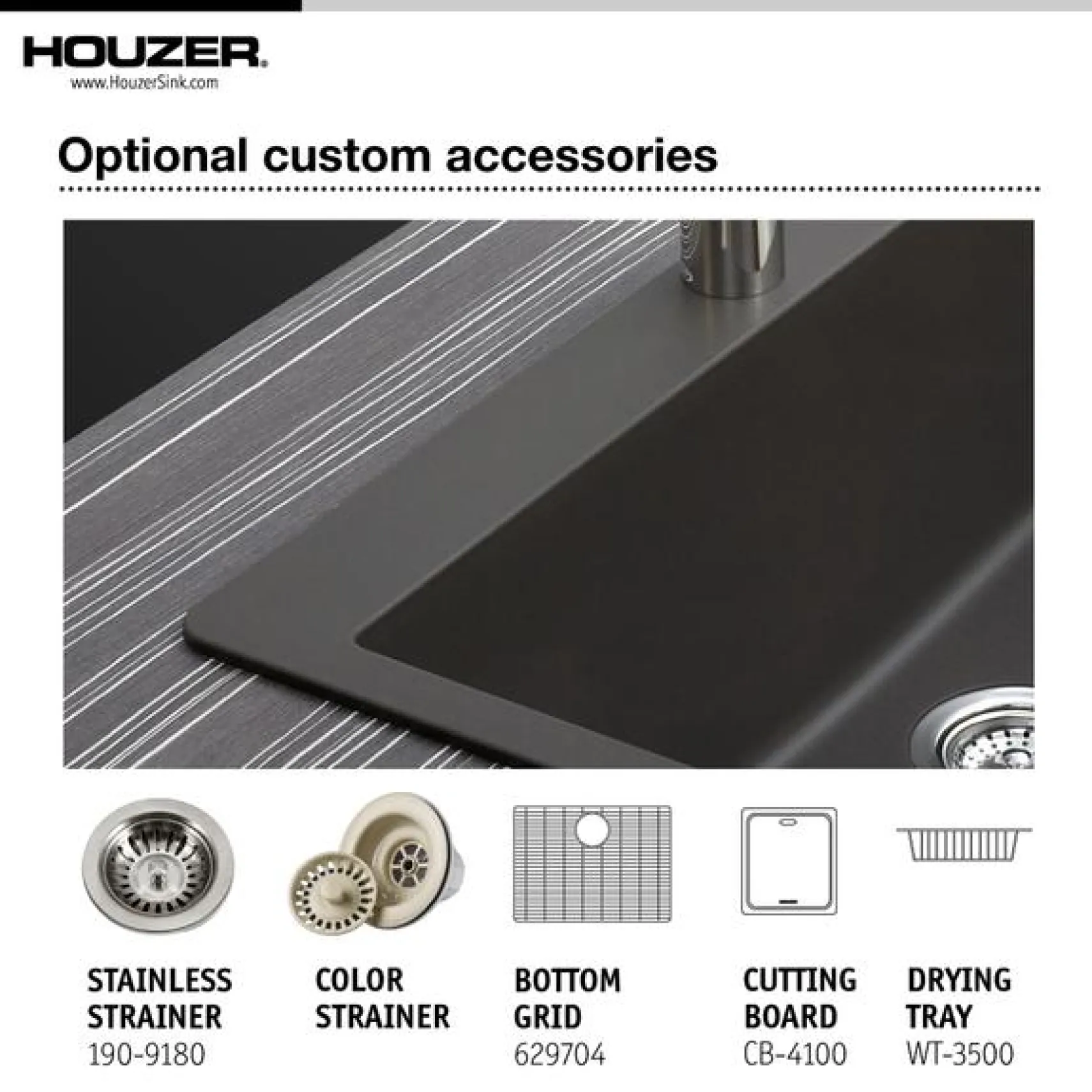 Houzer 24" Composite Granite Topmount Single Bowl Kitchen Sink, Brown, G-100 MOCHA