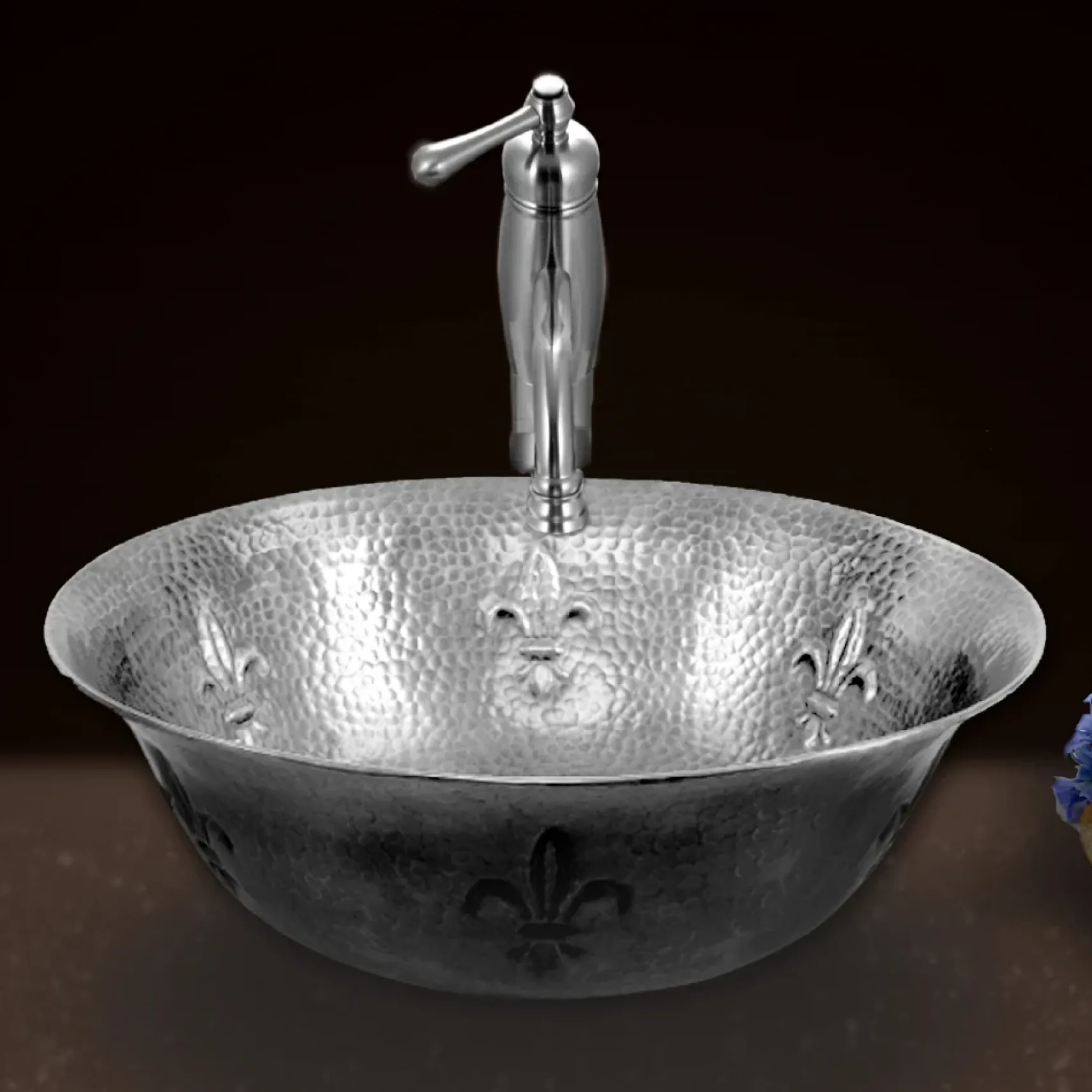 Houzer 16" Copper Bathroom Vessel Sink, Pewter, HW-TEL2V