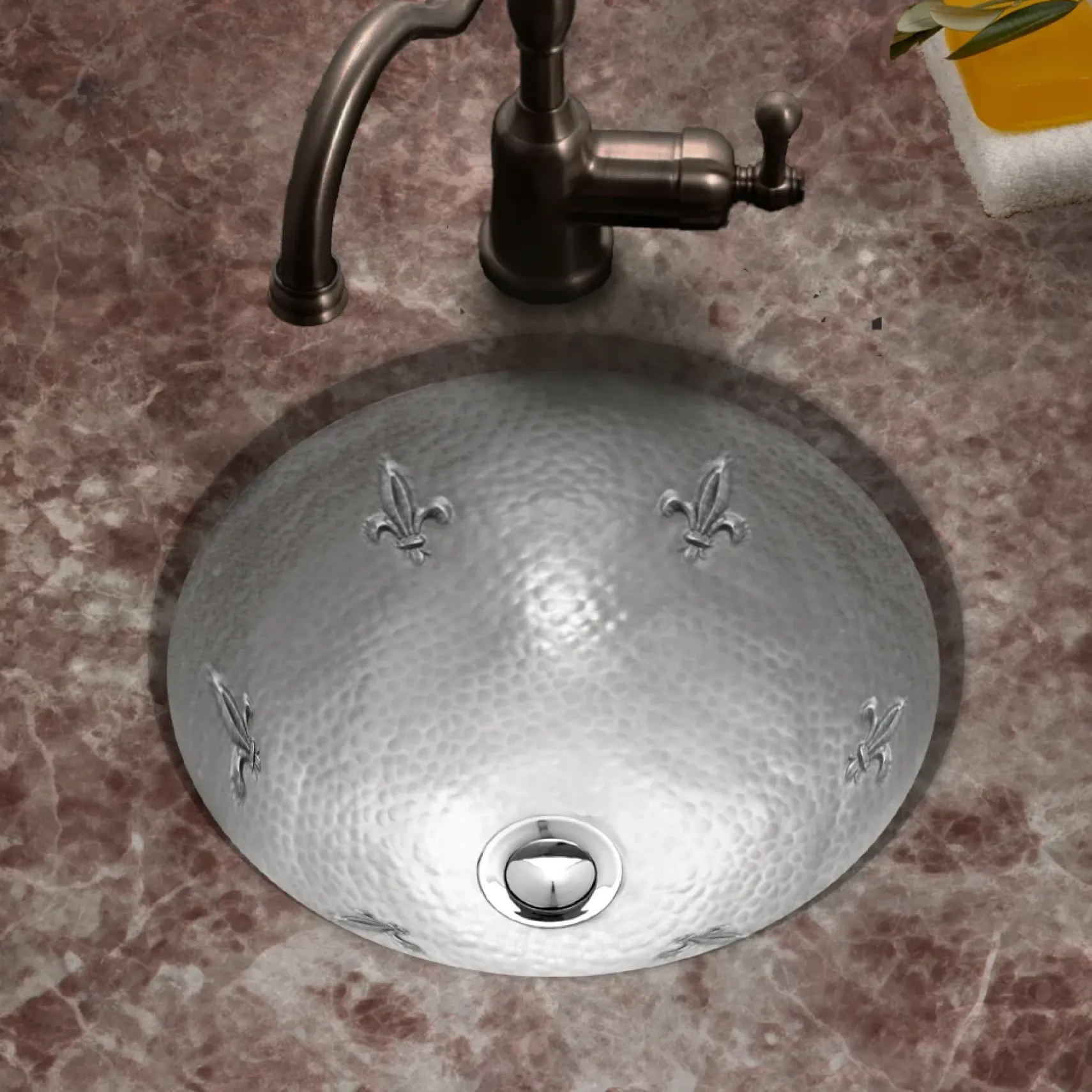 Houzer 15" Copper Flat Lip Bathroom Sink, Pewter, HW-FAM2RF