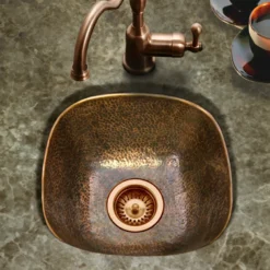 Houzer 18" Copper Flat Lip Hammerwerks Bar/Prep Sink, HW-LAG1BF