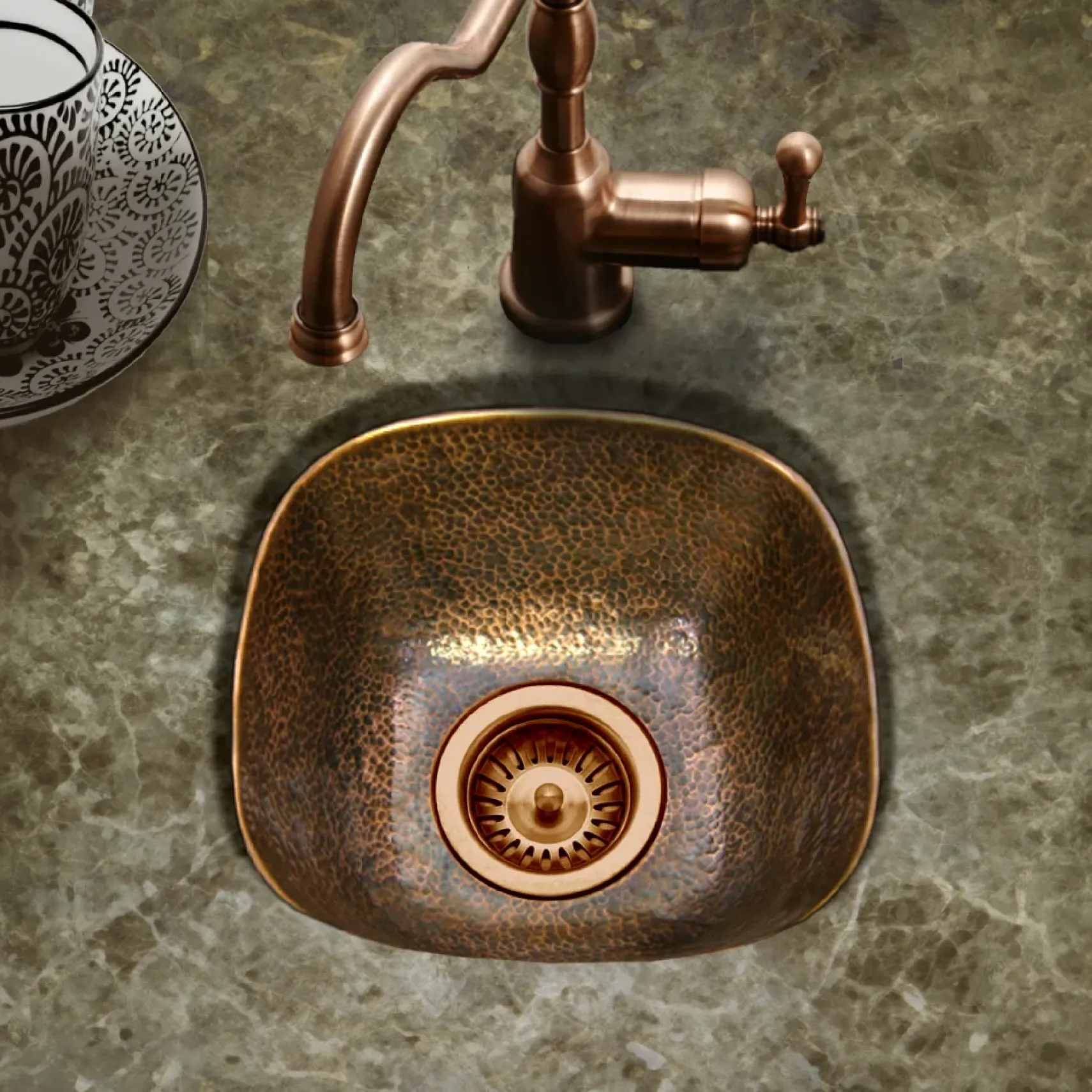 Houzer 13" Copper Flat Lip Hammerwerks Bar/Prep Sink, HW-SCH1BF