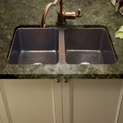 Houzer 34" Copper Undermount Double Bowl Kitchen Sink, HW-CHA12
