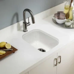 Houzer 12" Fireclay Undermount Bar Sink, White, Platus Series, PTB-1318 WH