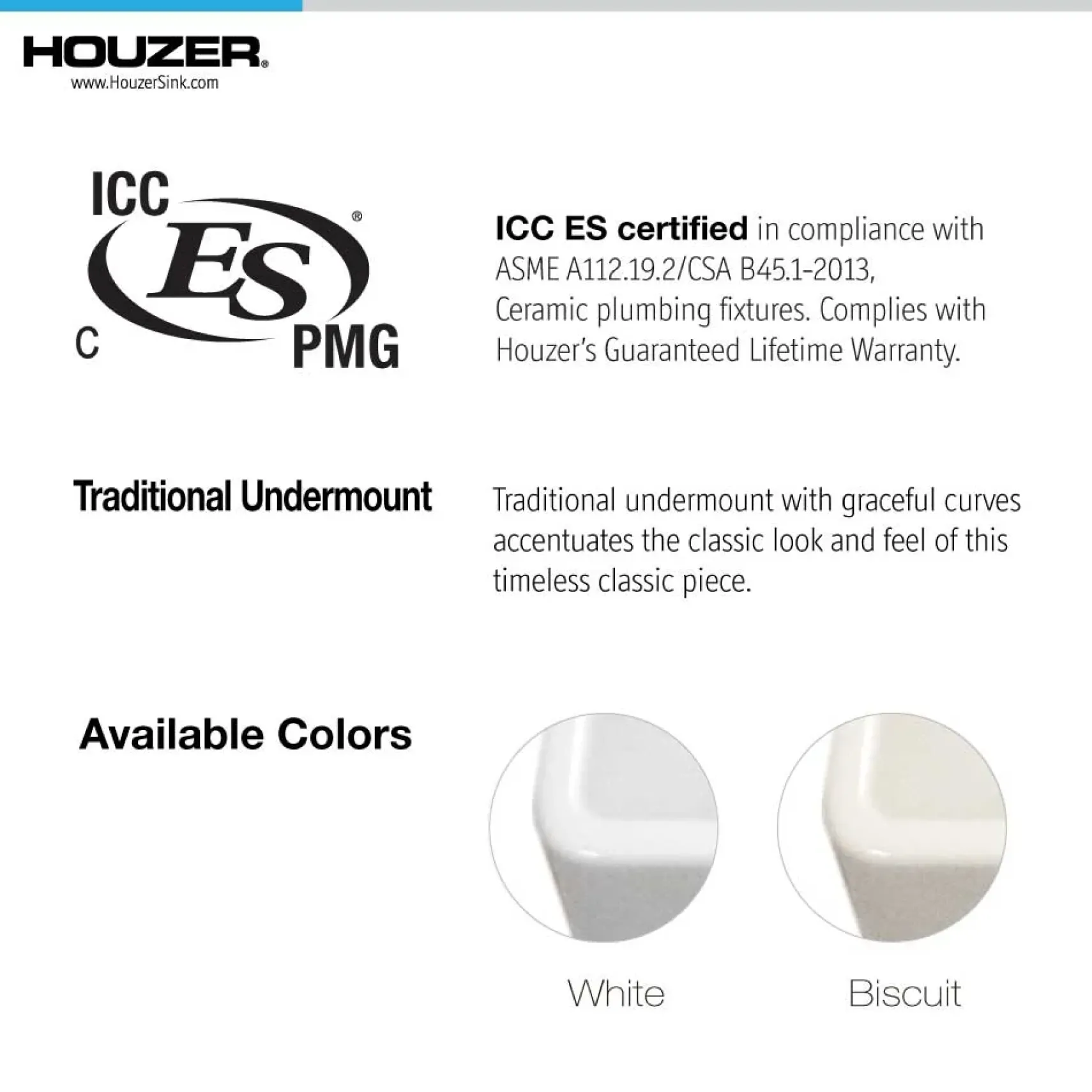 Houzer 19" Fireclay Undermount Bar Sink, White, Platus Series, PTB-1919 WH