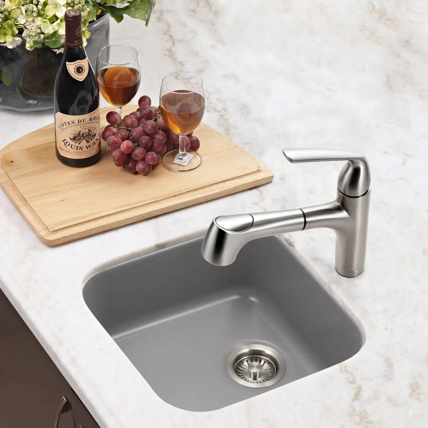 Houzer 19" Fireclay Undermount Bar Sink, Grey, Platus Series, PTB-1919 GR