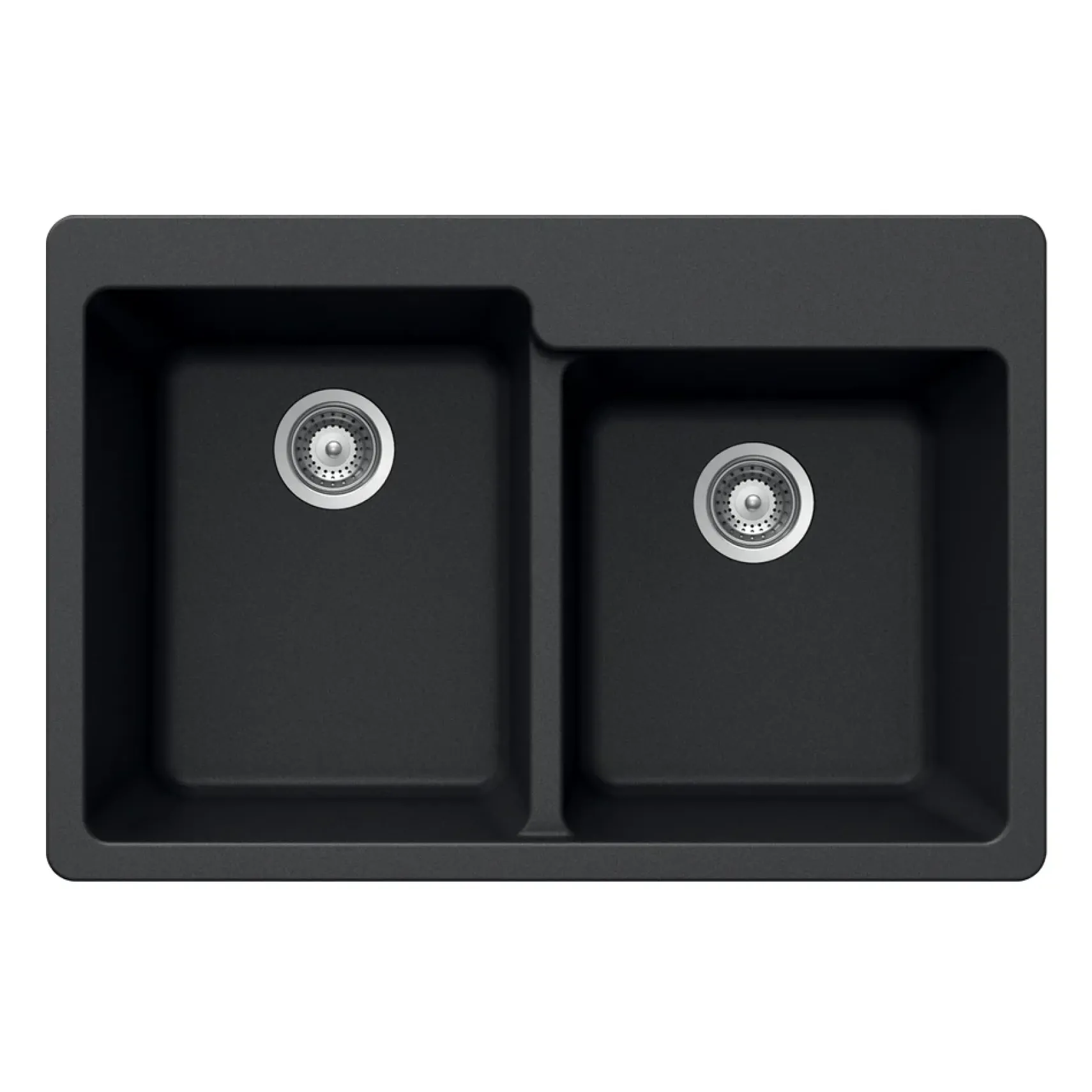 Houzer 33" Granite Topmount 60/40 Double Bowl Kitchen Sink, Black, M-175 MIDNITE