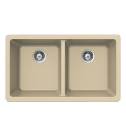 Houzer 33" Granite Undermount 50/50 Double Bowl Kitchen Sink, Biscuit, M-200U SAND