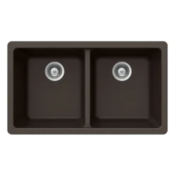 Houzer 33" Granite Undermount 50/50 Double Bowl Kitchen Sink, Brown, M-200U MOCHA