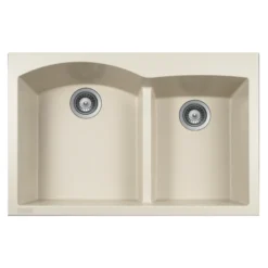 Houzer 33" Quartztone 33 Linen Cloud Drop-in Topmount 60/40 Double Bowl Granite Kitchen Sink - Granite Composite, P-175 LINEN