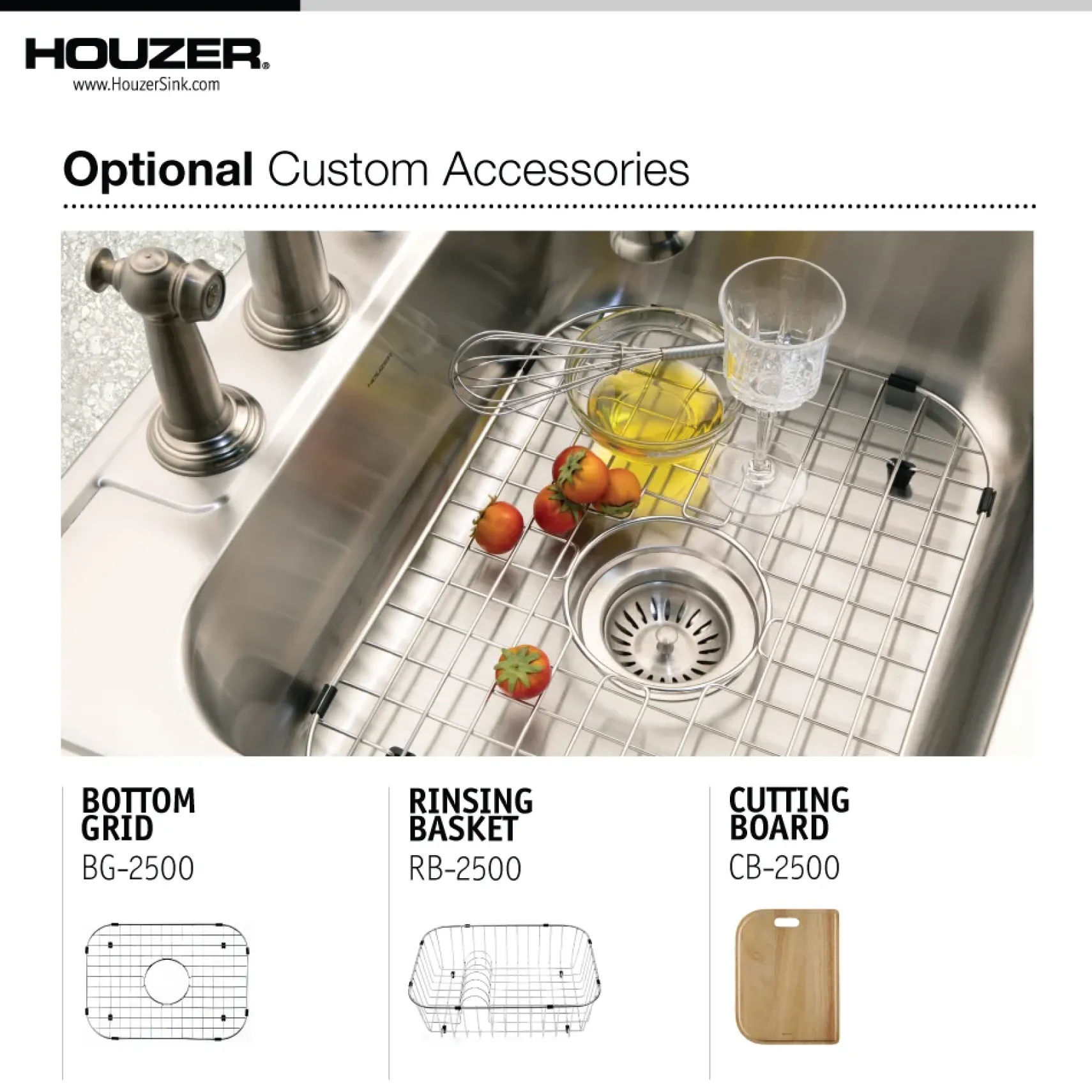 Houzer 25" Stainless Steel Topmount Single Bowl Kitchen Sink, 20 Gauge, 2522-8BS4-1