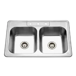 Houzer 33" Stainless Steel Topmount Double Bowl Kitchen Sink, 20 Gauge, 3322-8BS3-1