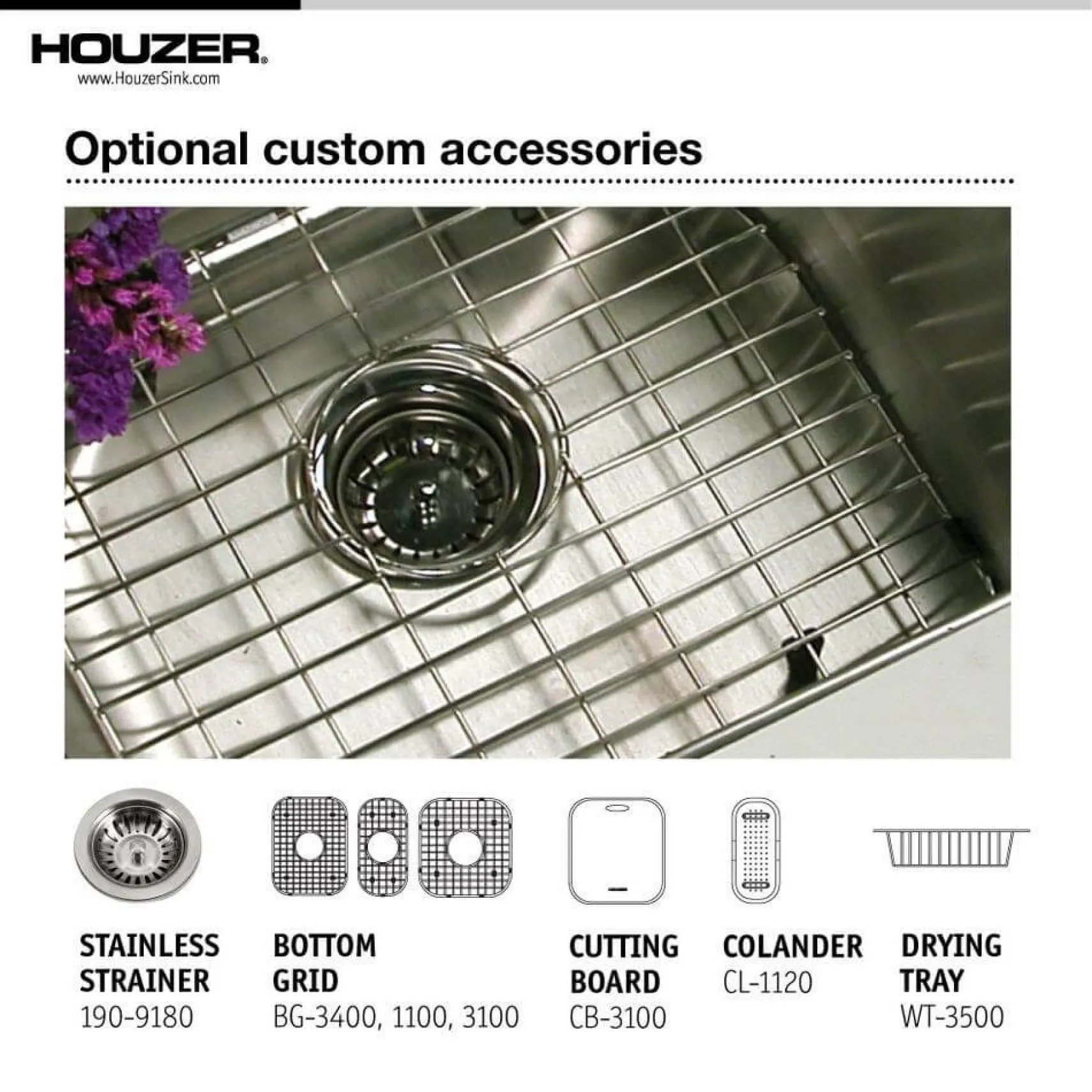 Houzer 41" Stainless Steel Topmount Triple Bowl Kitchen Sink, 18 Gauge, PGT-4322-1
