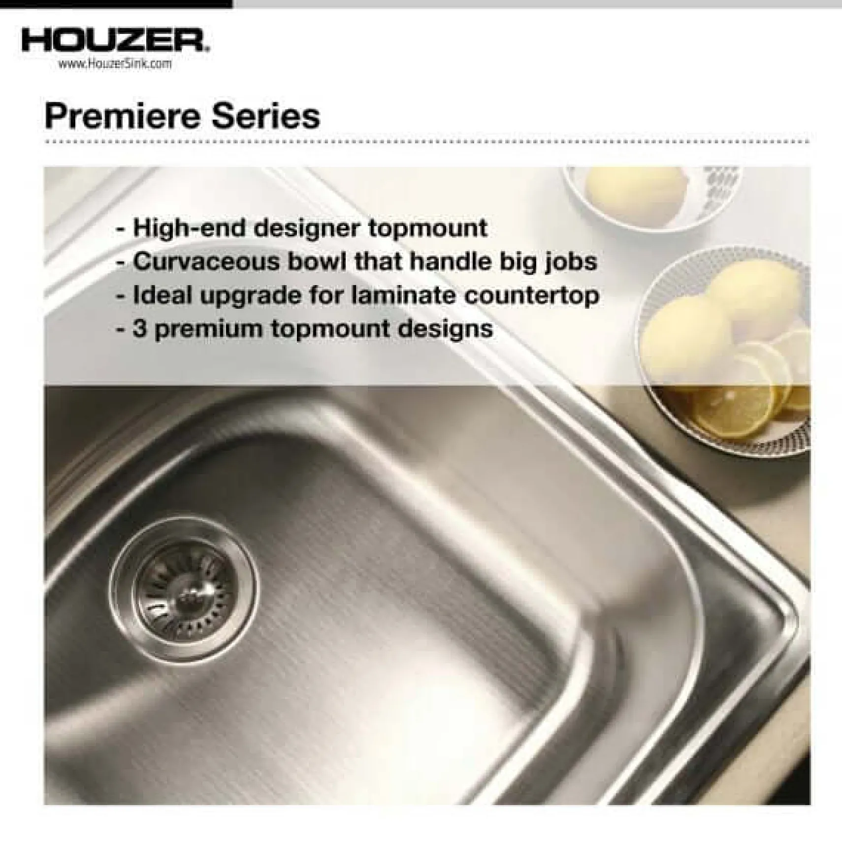 Houzer 41" Stainless Steel Topmount Triple Bowl Kitchen Sink, 18 Gauge, PGT-4322-1