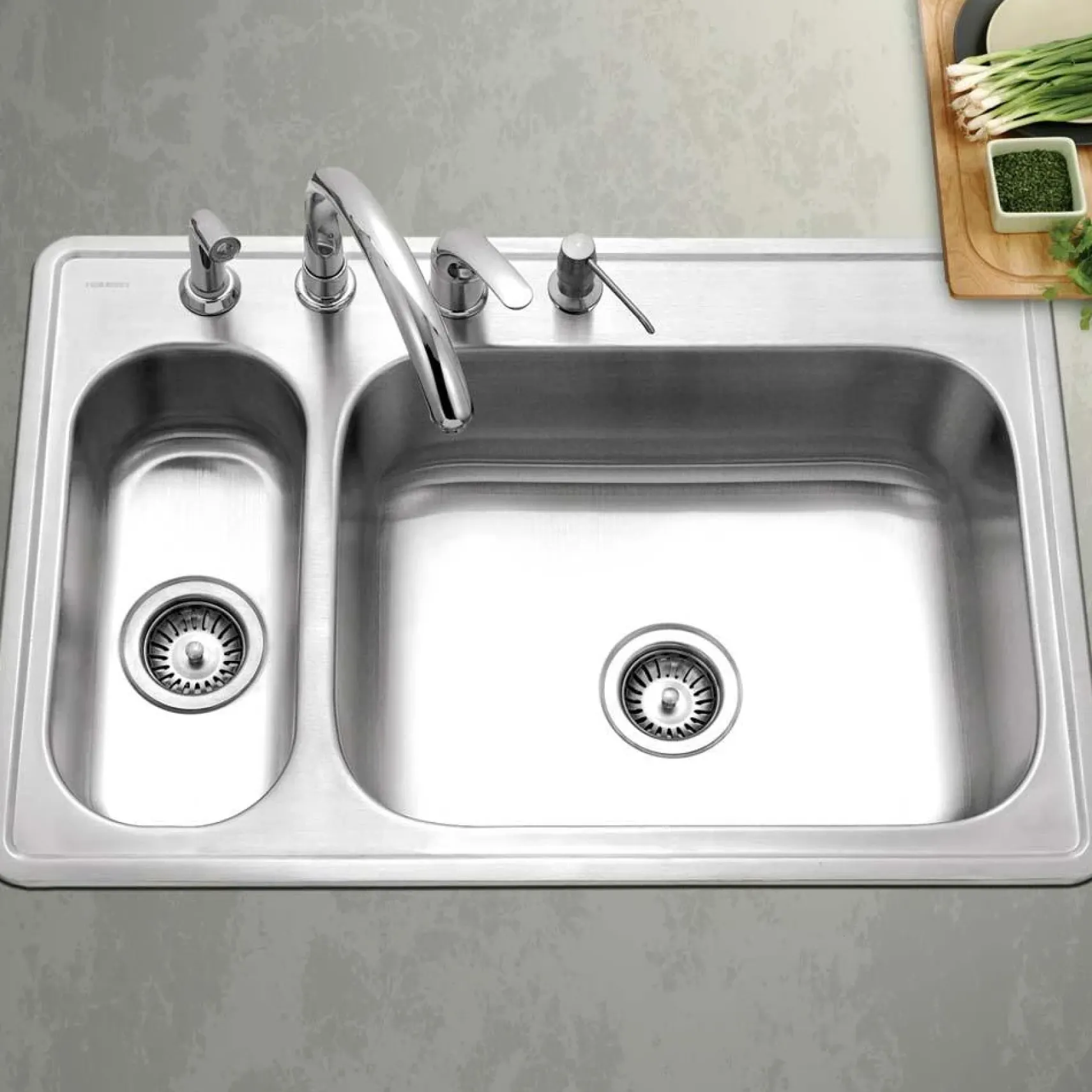 Houzer 33" Stainless Steel Topmount 80/20 Double Bowl Kitchen Sink, 20 Gauge, LHD-3322-1