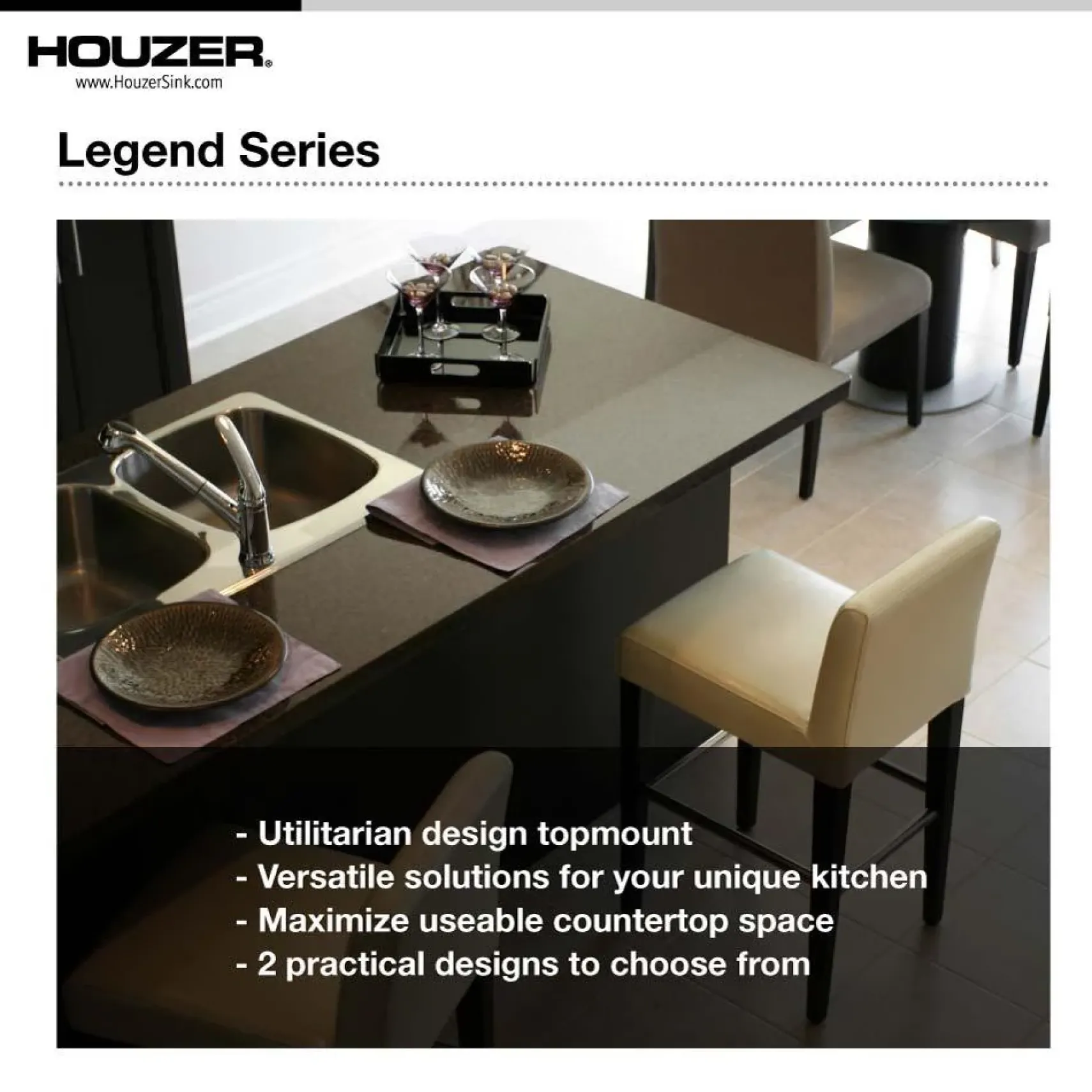 Houzer 33" Stainless Steel Topmount 80/20 Double Bowl Kitchen Sink, 20 Gauge, LHD-3322-1