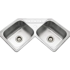 Houzer 32" Stainless Steel Topmount Legend Corner Bowl Kitchen Sink, 20 Gauge, LCR-3221-1
