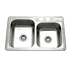 Houzer 33" Stainless Steel Topmount 60/40 Double Bowl Kitchen Sink, 20 Gauge, ISL-3322BS3-1