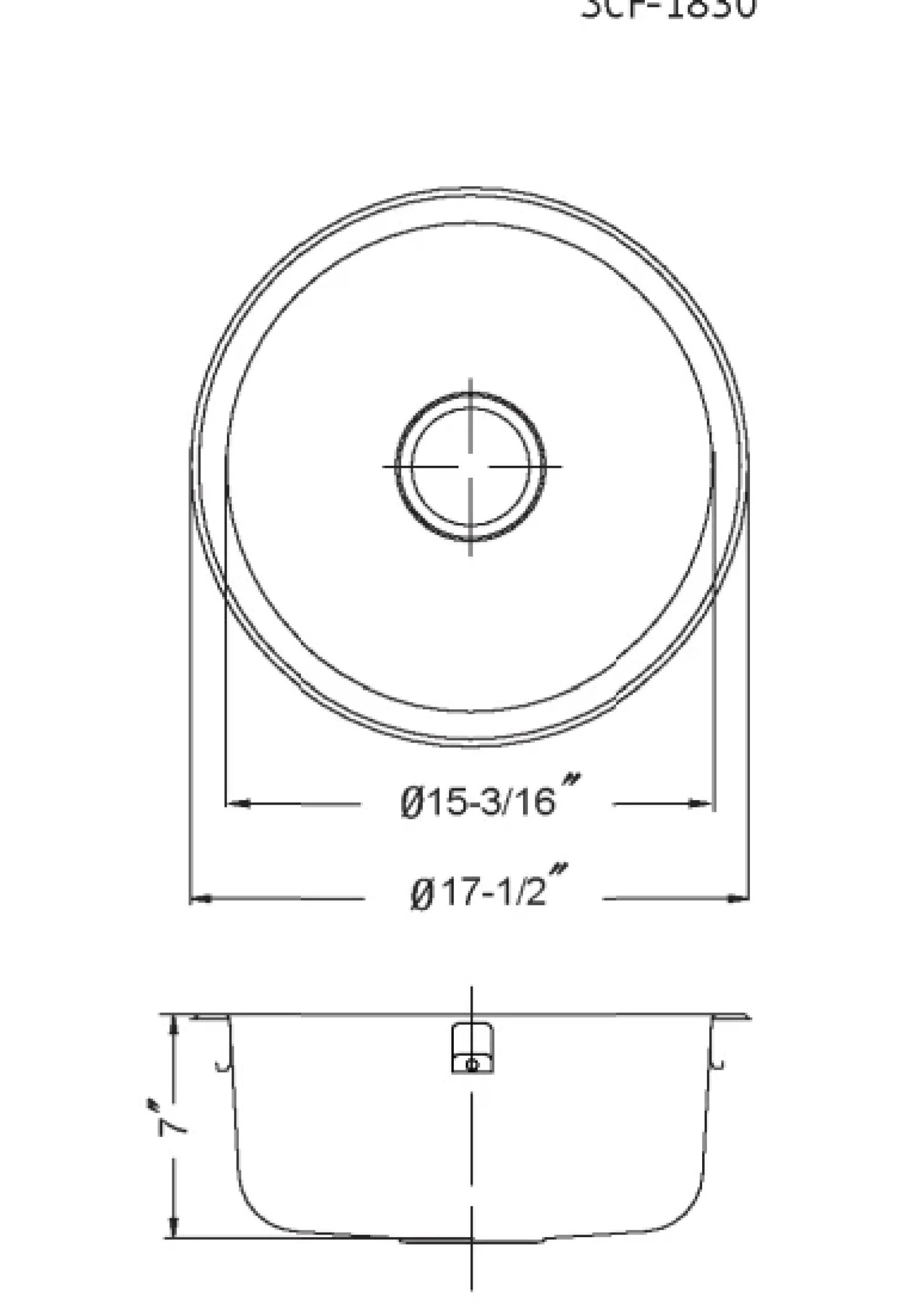 Houzer 18" Stainless Steel Topmount Round Single Bowl Bar Sink, SCF-1830-1