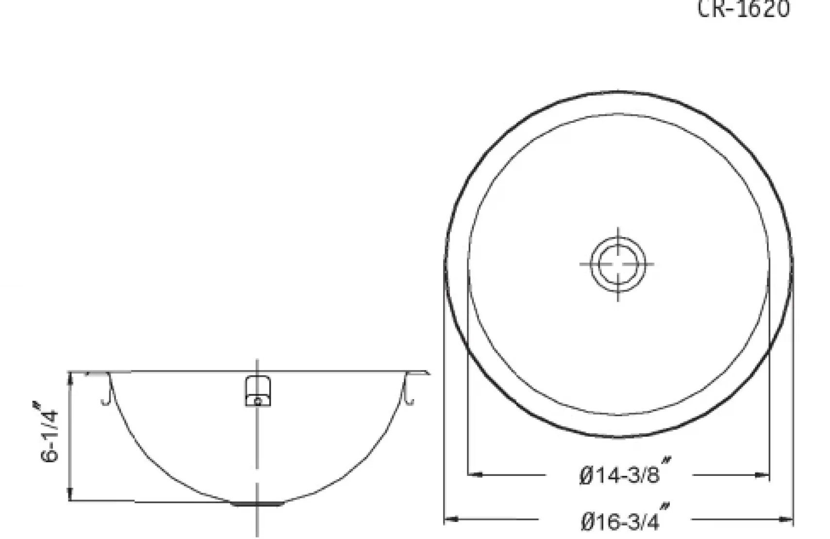 Houzer 17" Stainless Steel Undermount Bathroom Sink, Round, CR-1620-1