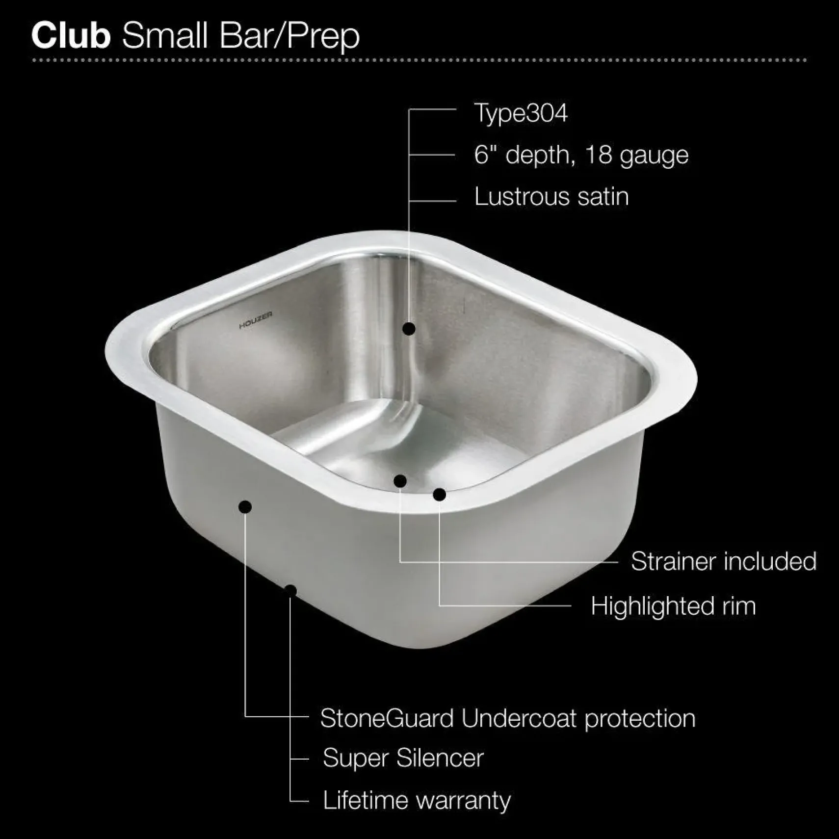 Houzer 13" Stainless Steel Undermount Bar/Prep Sink, CS-1307-1