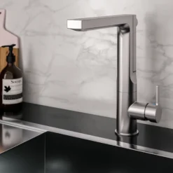 Houzer Ascend 1.75 GPM Lever Brass Kitchen Faucet, Pull Up, Pewter, ASCPU-460-PW