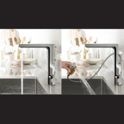 Houzer Ascend Integrated Pull Up Kitchen Faucet Brushed Nickel, ASCPU-460-BN