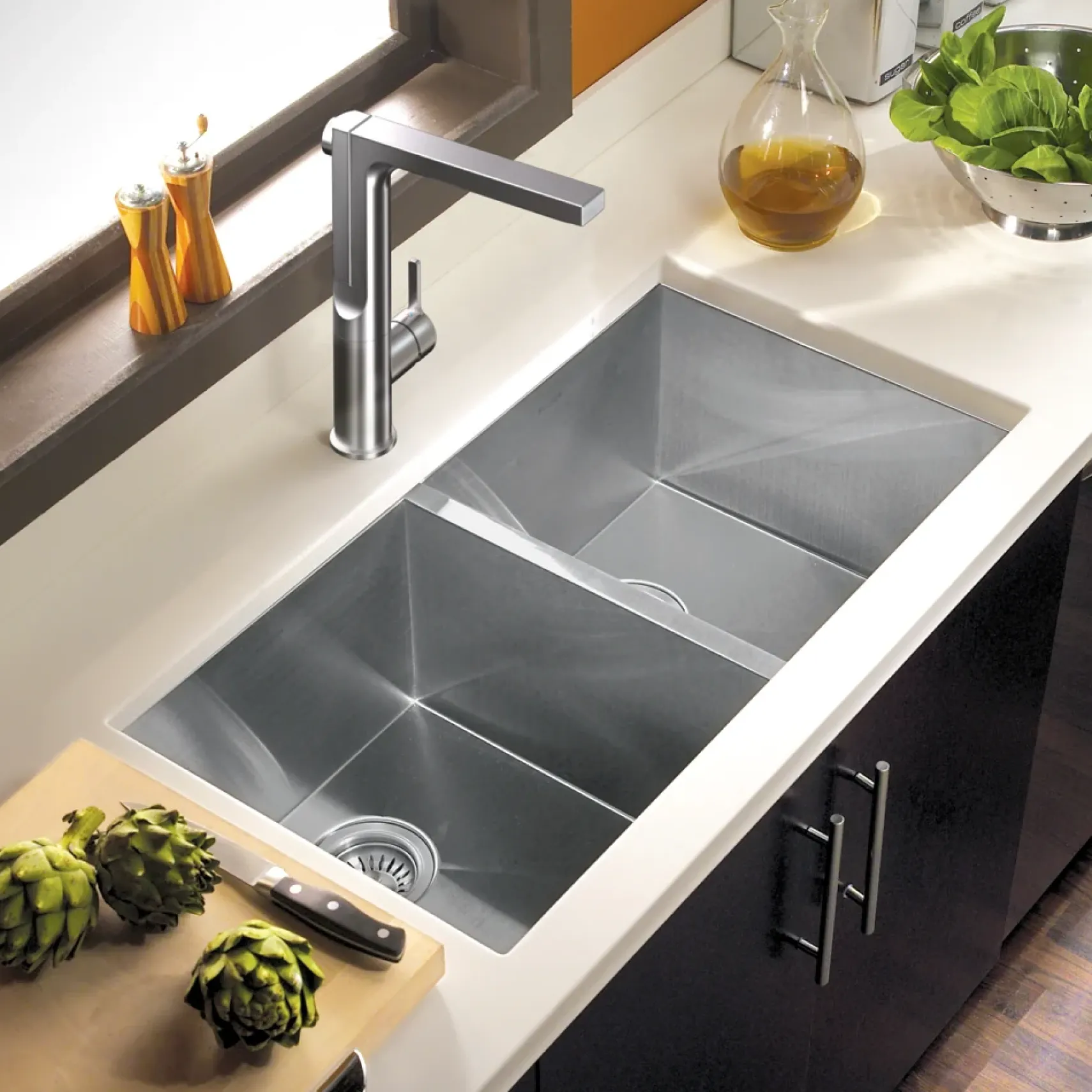 Houzer Ascend Integrated Pull Up Kitchen Faucet with CeraDox Technology Polished Chrome, ASCPU-460-PC