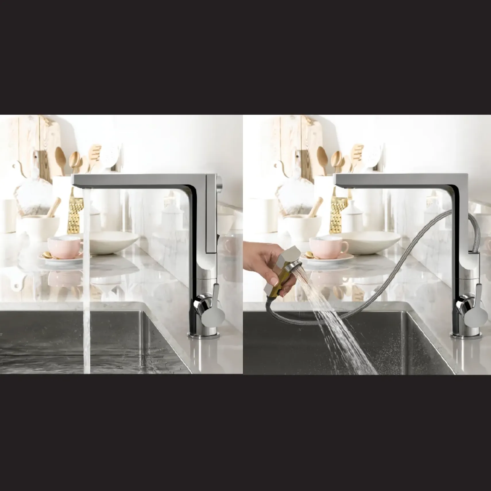Houzer Ascend Integrated Pull Up Kitchen Faucet with CeraDox Technology Polished Chrome, ASCPU-460-PC