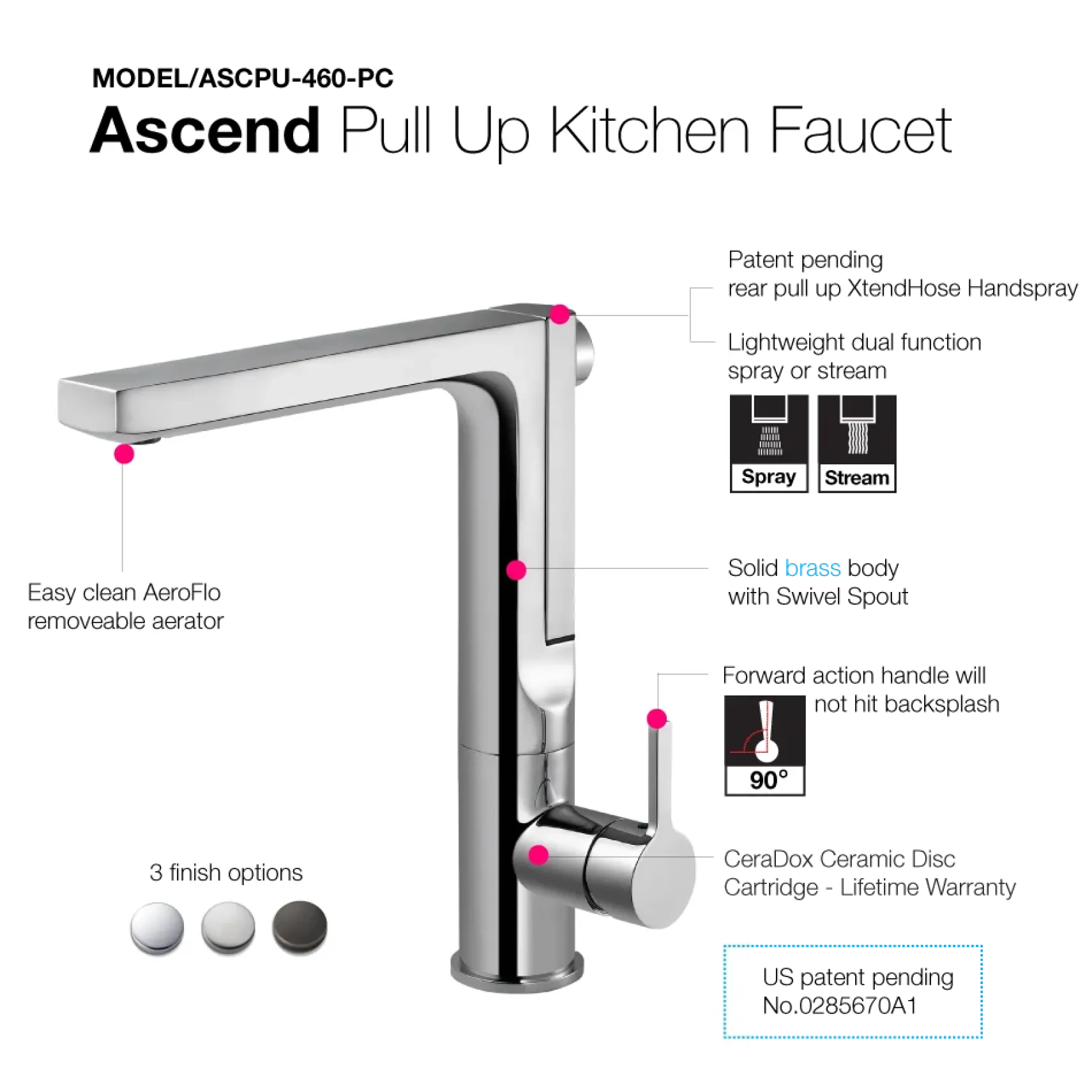 Houzer Ascend Integrated Pull Up Kitchen Faucet with CeraDox Technology Polished Chrome, ASCPU-460-PC